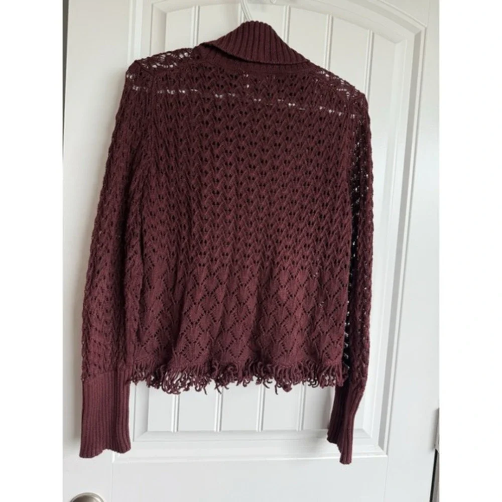Vintage 90s Michael Simon Crochet Open‎ Knit  Fall Turtleneck Fringe Sweater M?